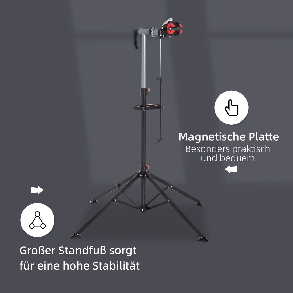 HOMCOM Fahrradmontageständer Zentrierständer Fahrradständer Reparaturständer vierbeinig mit Werkzeugablage