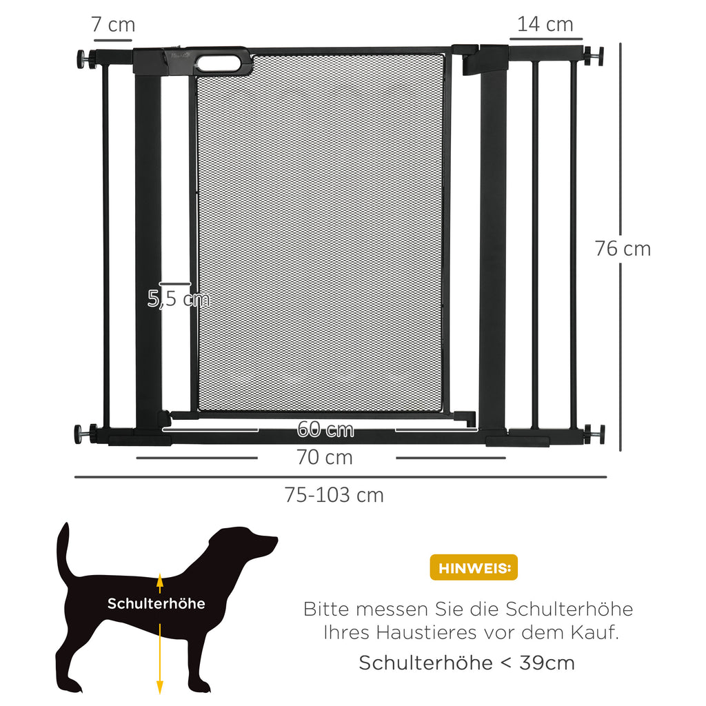 PawHut Treppenschutzgitter Haustiergitter Hundeschutzgitter, verstellbar von 75 cm - 103 cm, Schwarz