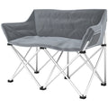 Outsunny Faltstuhl 2 Sitzer faltbar Campingstuhl mit Armlehnen Seitentasche bis 240kg belastbar Grau