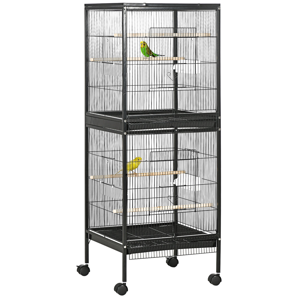 PawHut Vogelkäfig Voliere für Innenbereich mit Rädern und Herausnehmbaren Schubladen, 51,5x50x140 cm, Schwarz