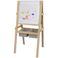 AIYAPLAY Kinderstaffelei Doppelseitige Schiefertafel Weiße Tafel Kreidetafel Papierrolle 58 x 50,5 x 109 cm Natur