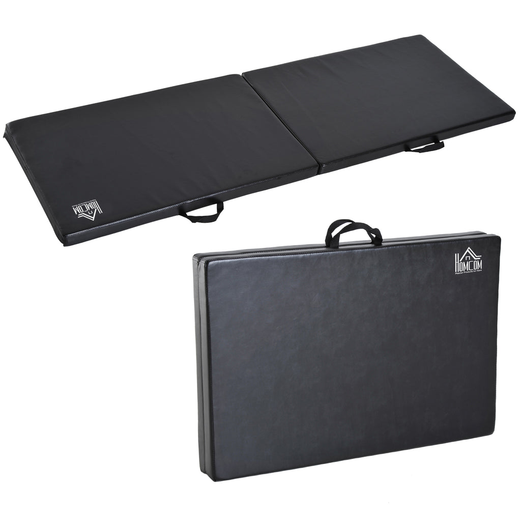 HOMCOM Gymnastikmatte Yoga Pilates Fitness faltbar tragbar 180L x 60B x 5H cm synthetisches Material Schwarz