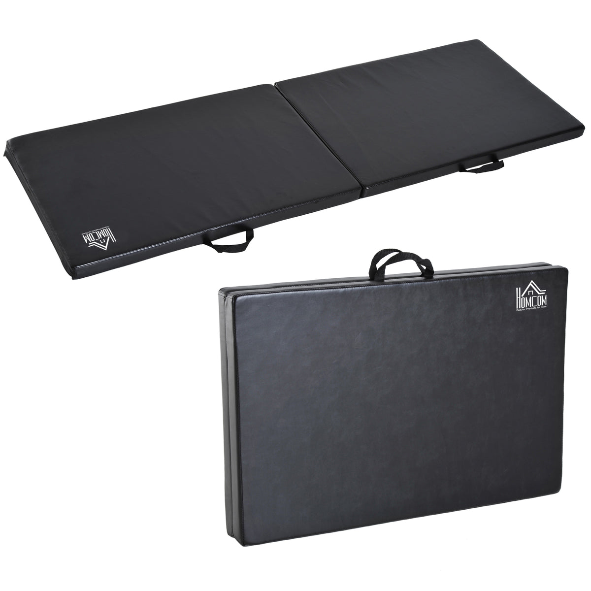 HOMCOM Gymnastikmatte Yoga Pilates Fitness faltbar tragbar 180L x 60B x 5H cm synthetisches Material Schwarz