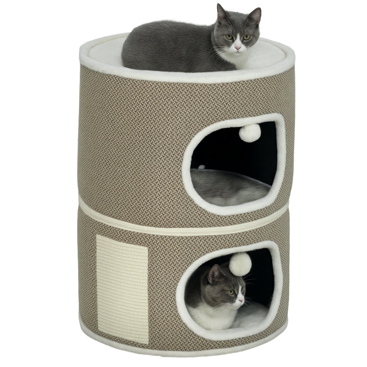PawHut Katzenfass, 3 Ebenen, mit Kissen, Kratzmatte, Spielbällen, Katzenhaus für Innenbereich, Braun