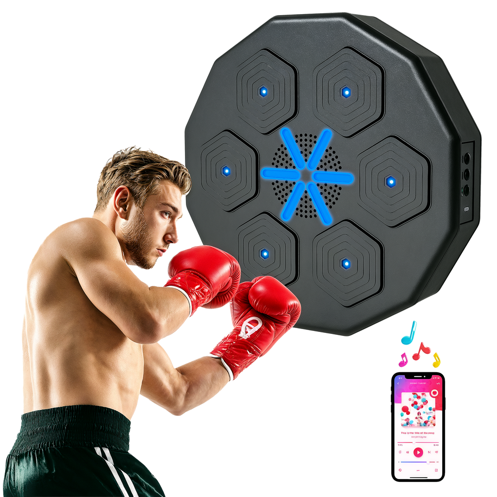 SPORTNOW Boxtrainer mit Musikfunktion, Bluetooth, leuchtende Punkte, Wandaufhängung, Kunstleder, Schwarz