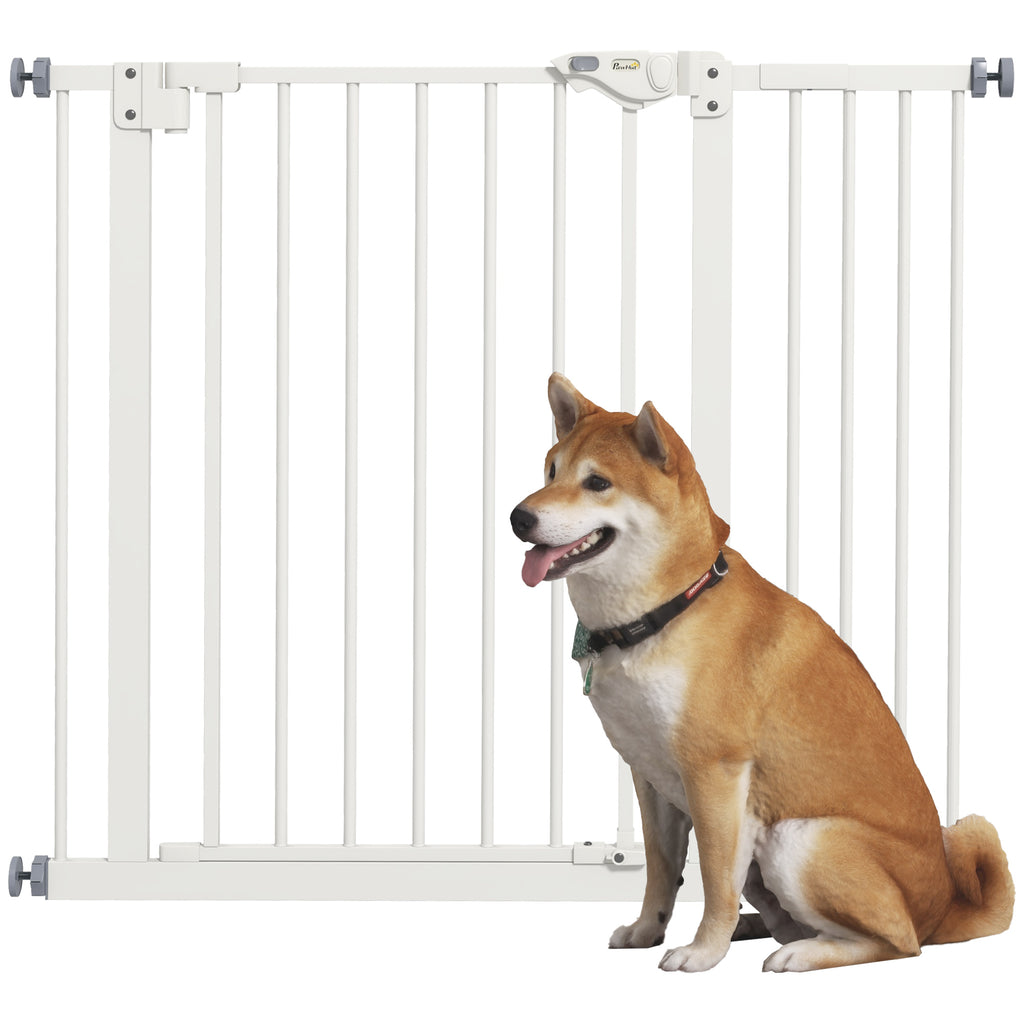 PawHut Türschutzgitter für Hunde, Absperrgitter, Schutzgitter für Haustiere, Metall, Kunststoff, ,74-80/87-94 cm, Weiß