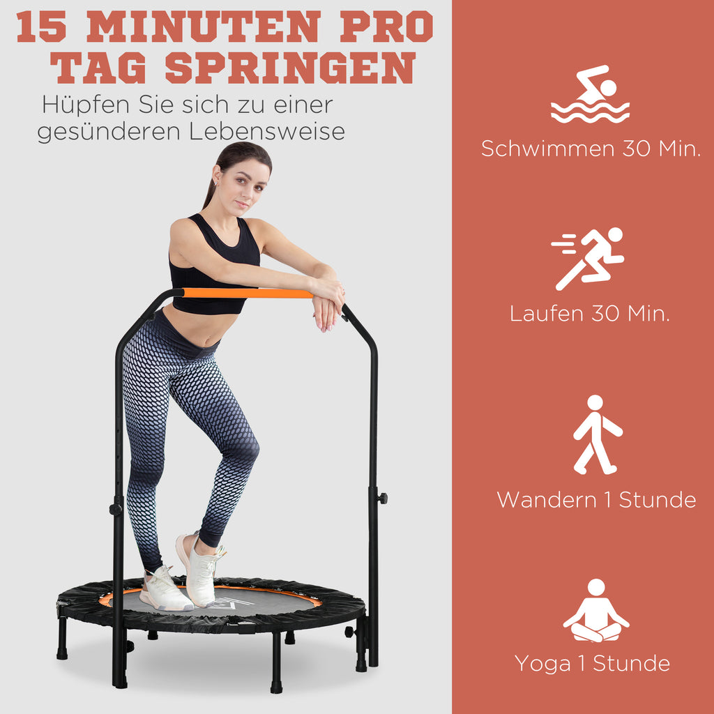 HOMCOM Fitnesstrampolin, klappbar, verstellbarer Haltegriff, Ø102 x 123H cm, bis 100 kg, Schwarz