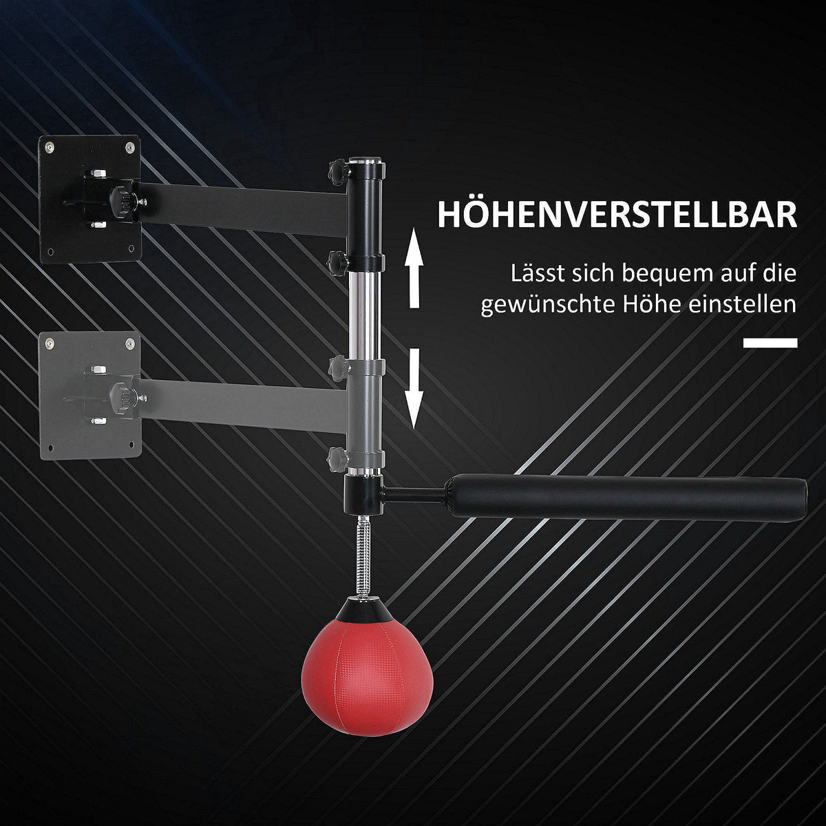 HOMCOM Boxgestell mit Speedball & Reflexstange, Wandmontage, höhenverstellbar, Schwarz/Rot
