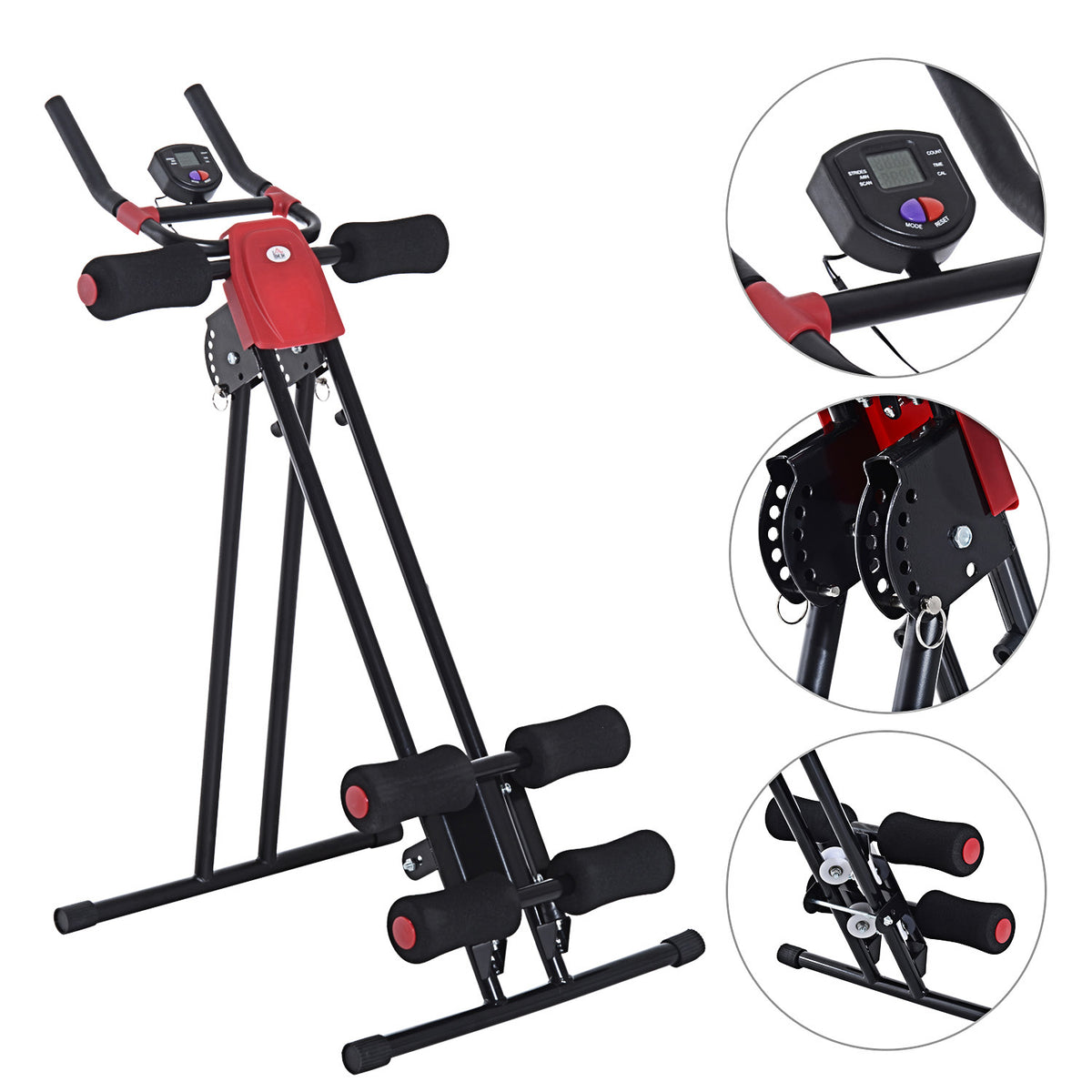 HOMCOM Bauchtrainer für Zuhause klappbar Bauchmuskeltrainer mit LCD-Monitor, Widerstand Trainingsgerät Fitnessgerät für Ganzkörpertraining belastbar bis 100 kg