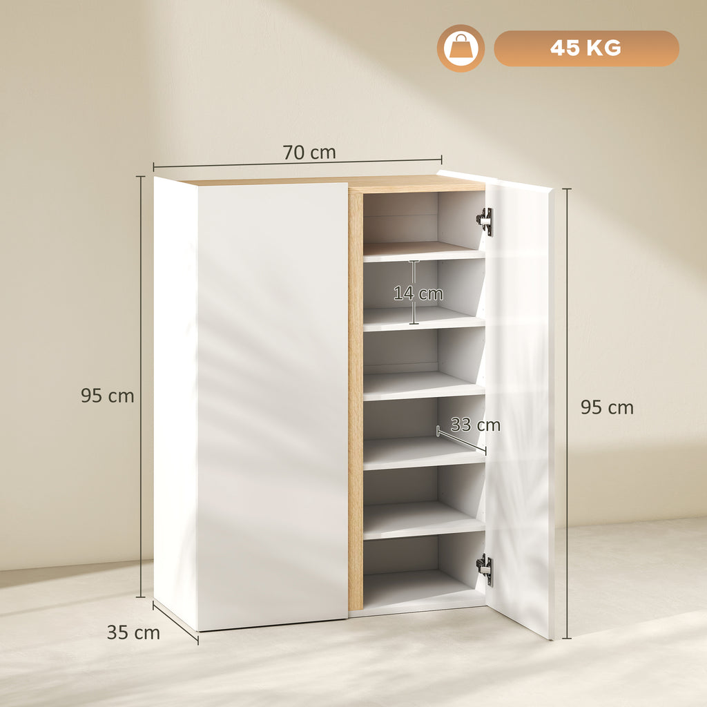 HOMCOM Schuhschrank mit Soft-Close-Funktion, 6-stufiges Design ohne Griffe, fasst bis zu 18 Paare, für Flur, Eingangsbereich, Holz, Weiß
