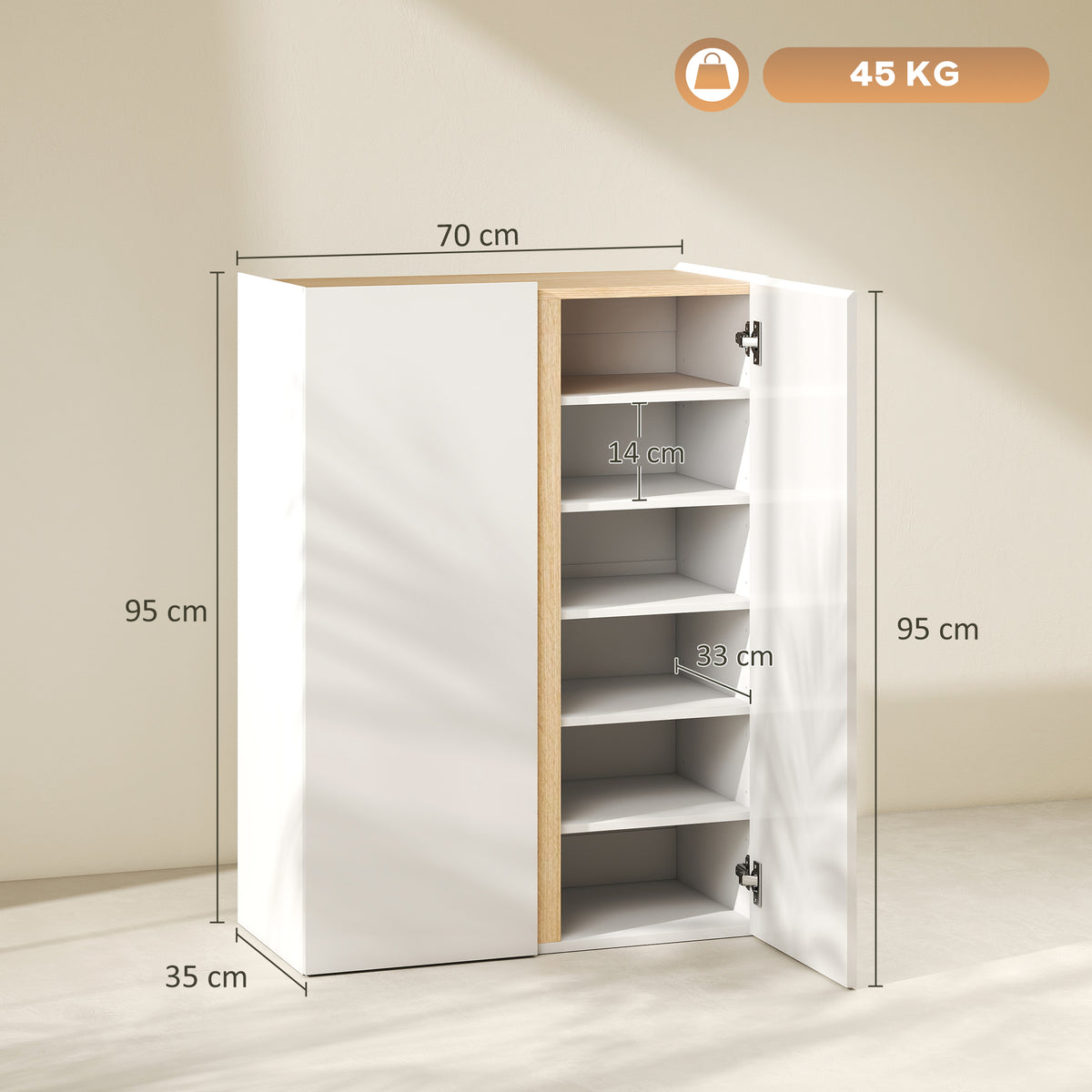 HOMCOM Schuhschrank mit Soft-Close-Funktion, 6-stufiges Design ohne Griffe, fasst bis zu 18 Paare, für Flur, Eingangsbereich, Holz, Weiß