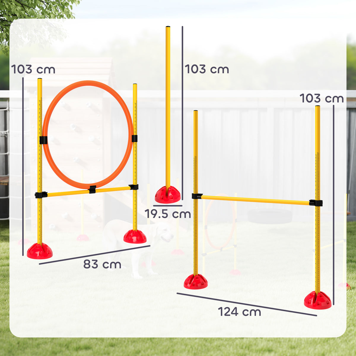 PawHut Agility Set Hunde 3-teiliges befüllbar Agility-Ausrüstung für Hundetraining Steckhürdenset mit Slalomstangen