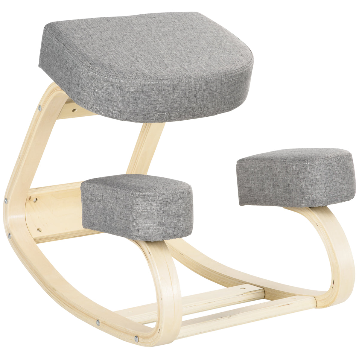 Vinsetto Kniestuhl, ergonomischer Sitzhocker, Polsterhocker für gesunde Sitzhaltung, Birkenholz, 120 kg belastbar, Grau