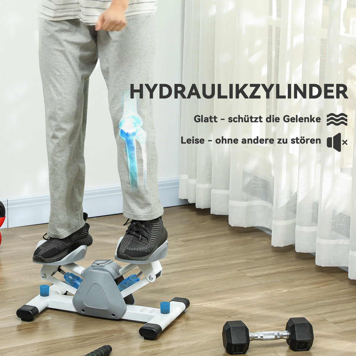 SPORTNOW Mini-Stepper, Step-Maschine für Workouts und Fitness-Übungen, mit LCD-Monitor und rutschfesten Pedalen, Grau