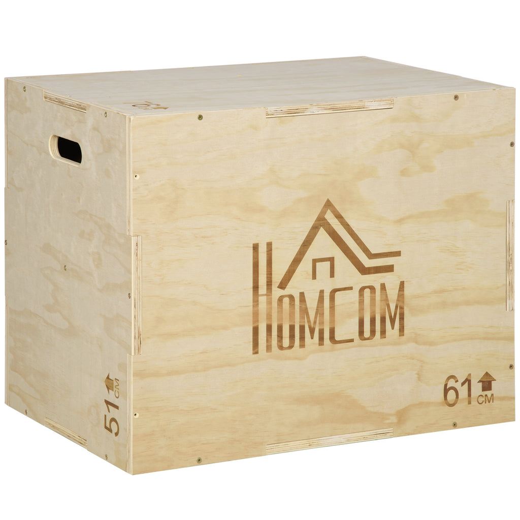 HOMCOM Box Jump Pliometrie 3-in-1 Gerät Muskelaufbau Fitness & Crossfit Plyobox für Box Training 51/61/76 cm aus Holz