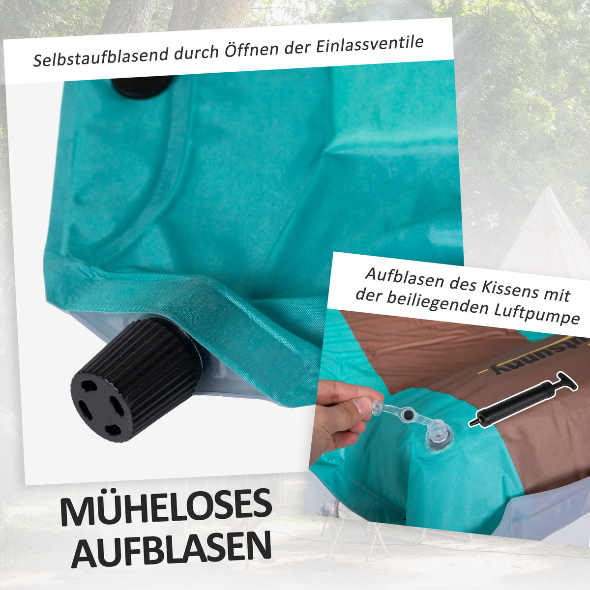 Outsunny Isomatte, für 2 Personen, selbstaufblasend, leicht, wasserabweisend, 192x135x3cm, Blau/Braun