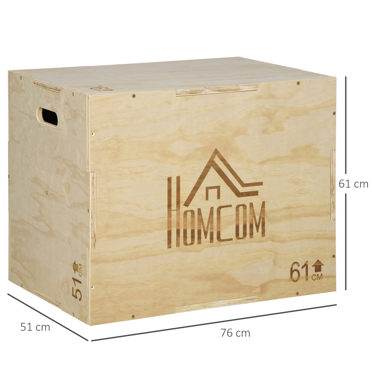 HOMCOM Box Jump Pliometrie 3-in-1 Gerät Muskelaufbau Fitness & Crossfit Plyobox für Box Training 51/61/76 cm aus Holz