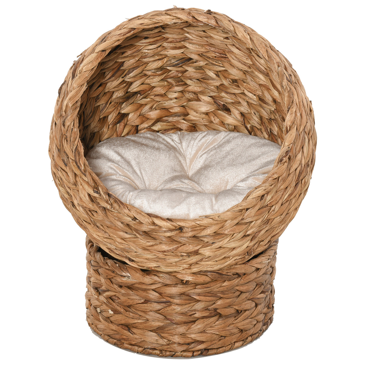 PawHut Rattan Katzenkorb Katzenhöhle Katzenhütte Katzenbett mit Kissen Haustierbett Wasserhyazinthe Braun 50 x 42 x 60 cm