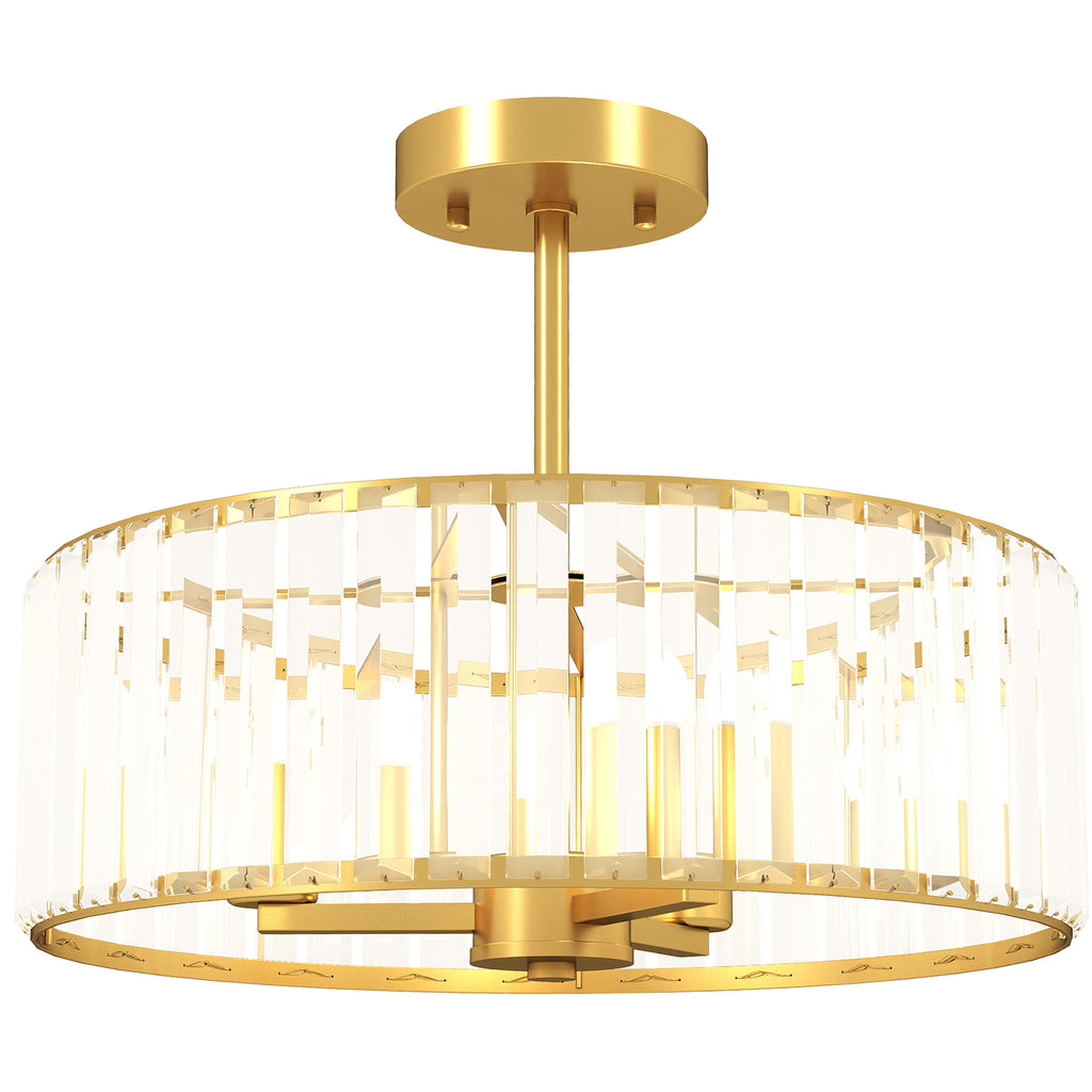 HOMCOM Deckenlampe, Kronleuchter-Design, Kristallschirm, 3 Glühbirnen, Metall, Goldfarben