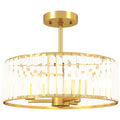 HOMCOM Deckenlampe, Kronleuchter-Design, Kristallschirm, 3 Glühbirnen, Metall, Goldfarben