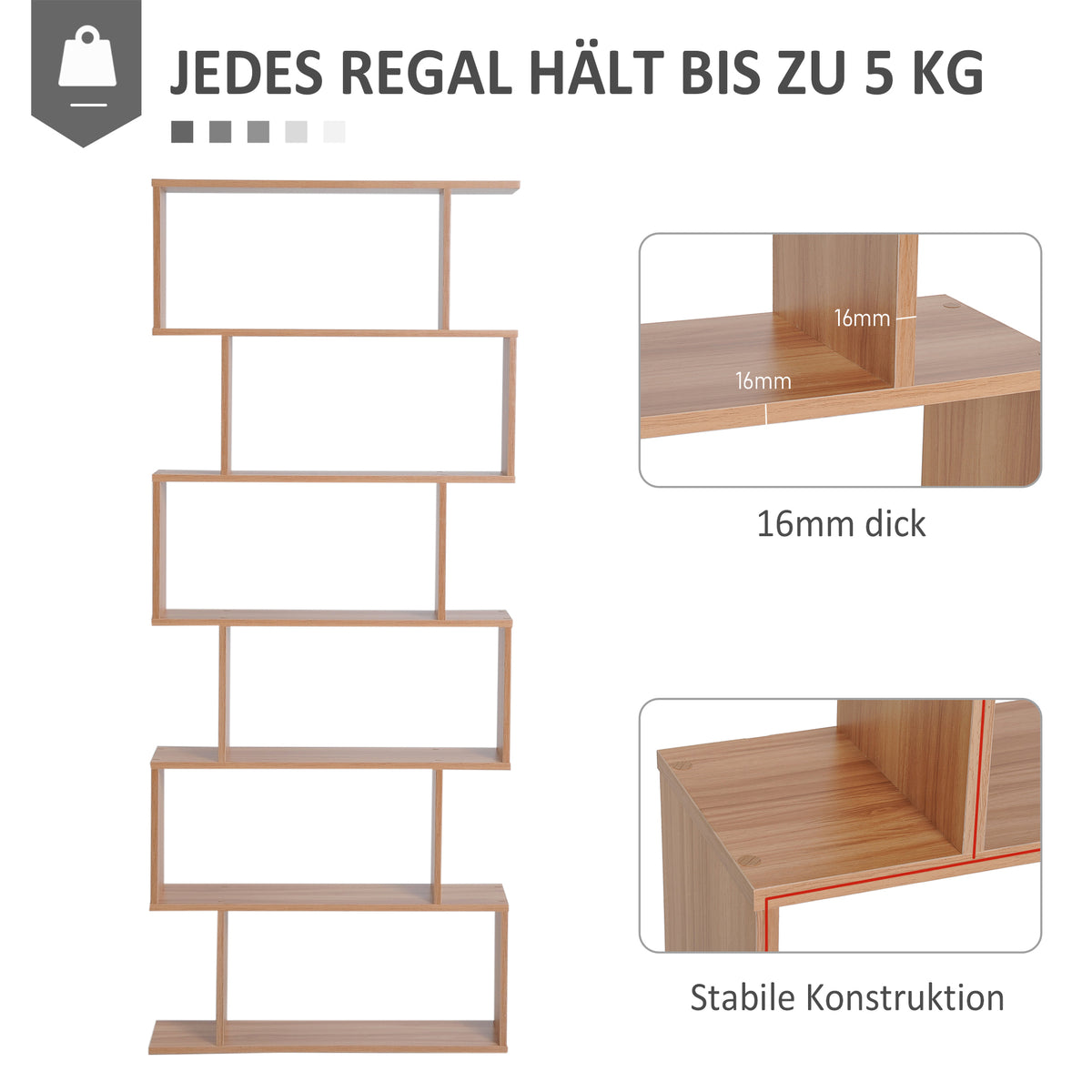 HOMCOM Bücherregal Wandregal Raumteiler mit 6 Fächern Standregal Aktenregal Ahorn L80 x B23 x H192 cm