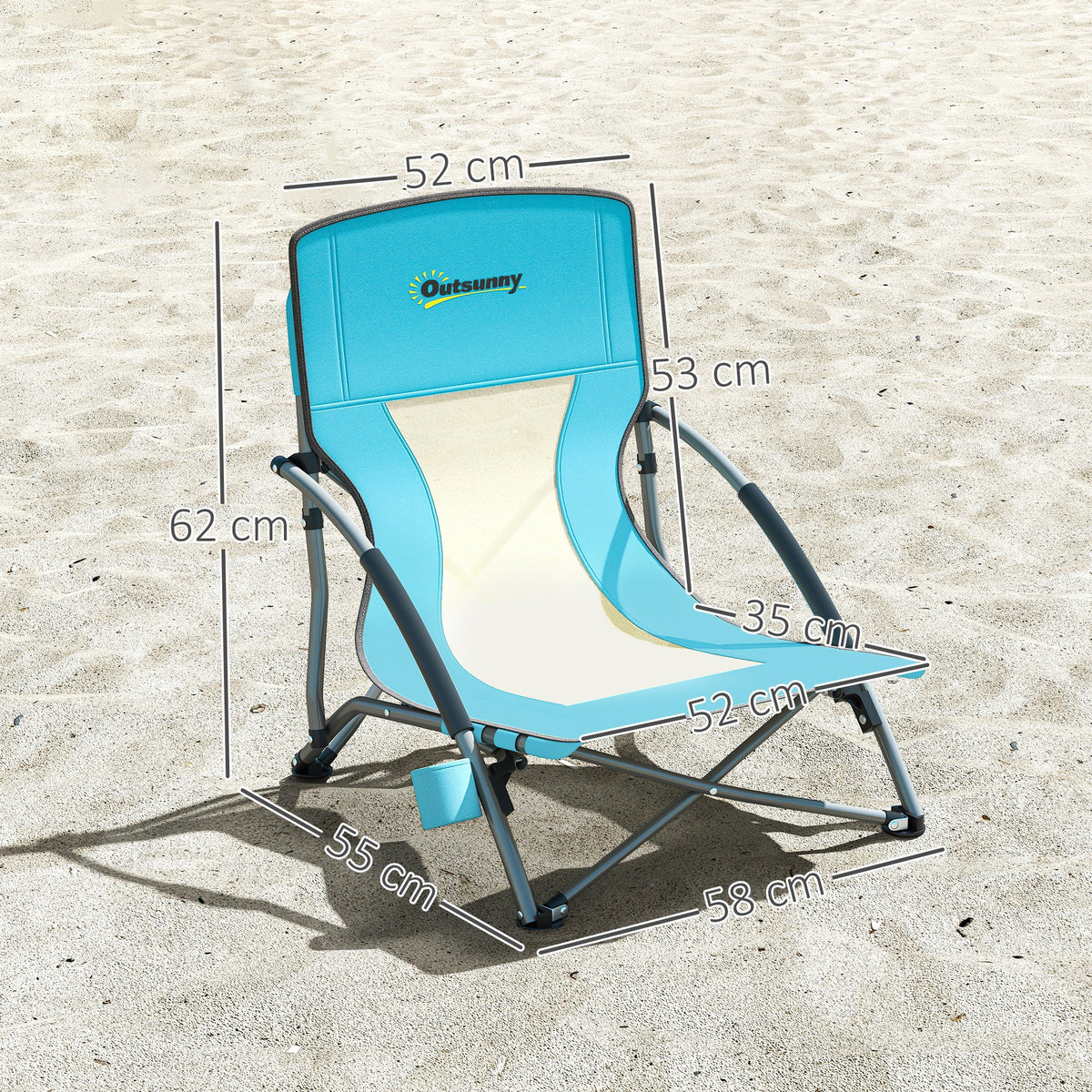 Outsunny Set mit 2 faltbaren Strandstühlen, leichte Campingklappstühle mit Transporttasche und Getränkehalter, 58 x 55 x 62 cm, blau