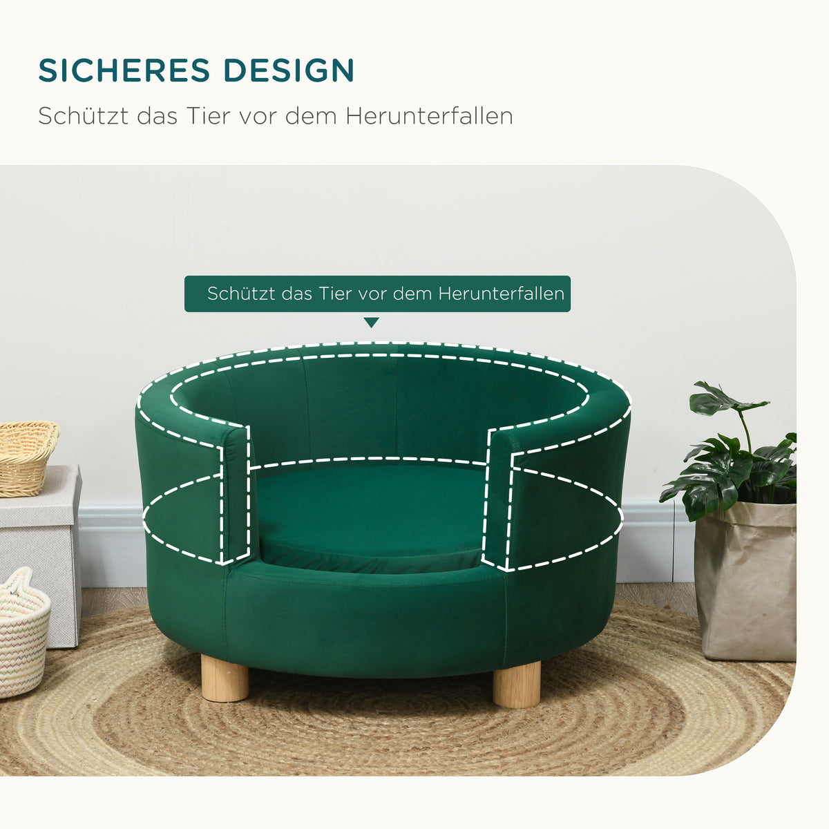 PawHut Hundesofa Hundecouch, Waschbarer Bezug, Haustiersofa mit Rückenlehne und Holzbeine, Katzensofa, für kleine Hunde unter 4,5 kg, Grün