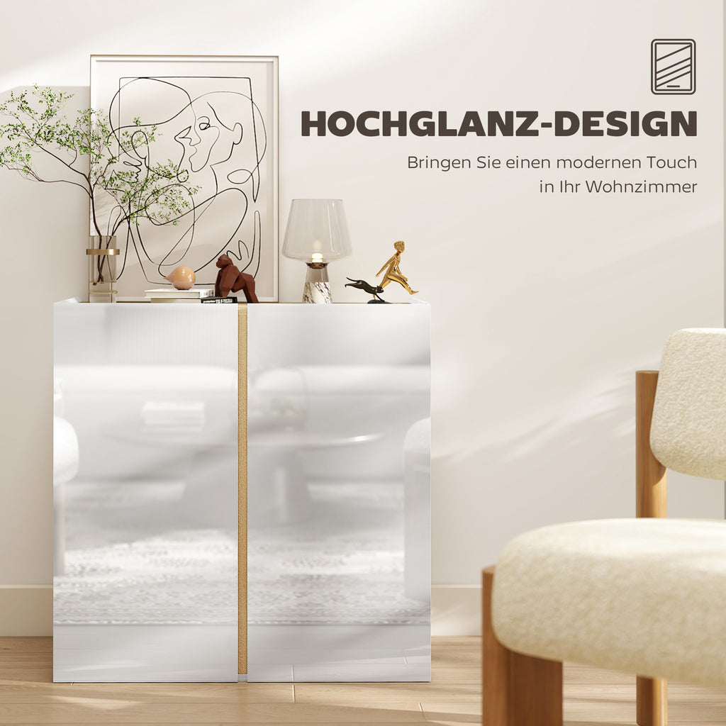 HOMCOM Kommode, Sideboard mit Soft-Close-Türen, anpassbares Regal, für Wohnzimmer, Küche, Esszimmer, Weiß