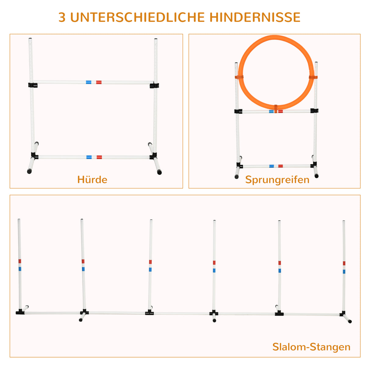 PawHut 3-tlg. Hunde Agility Set Training für Haustiere Hundetrainigsset Inklusive Tasche Leicht zu tragen Kunststoff Weiß+Gelb