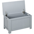 HOMCOM Sitzbank mit Stauraum im Landhausstil, inkl. Sicherheitsscharniere, Truhe, 81 cm x 40 cm x 46 cm, Hellgrau