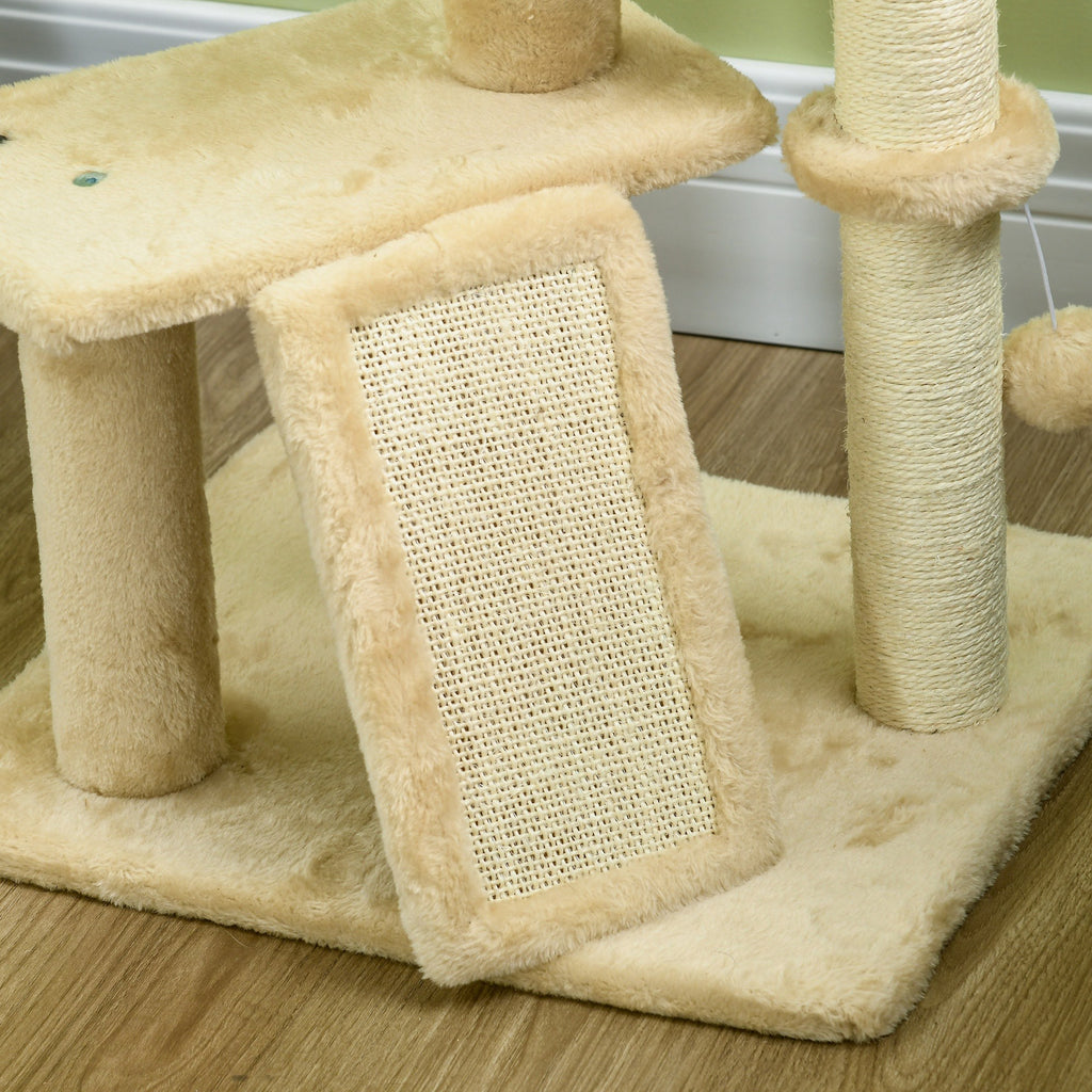 PawHut Kratzbaum mit Katzenhöhle, Liegeplattform, Spielball, 45x40x116cm, Braun/Beige
