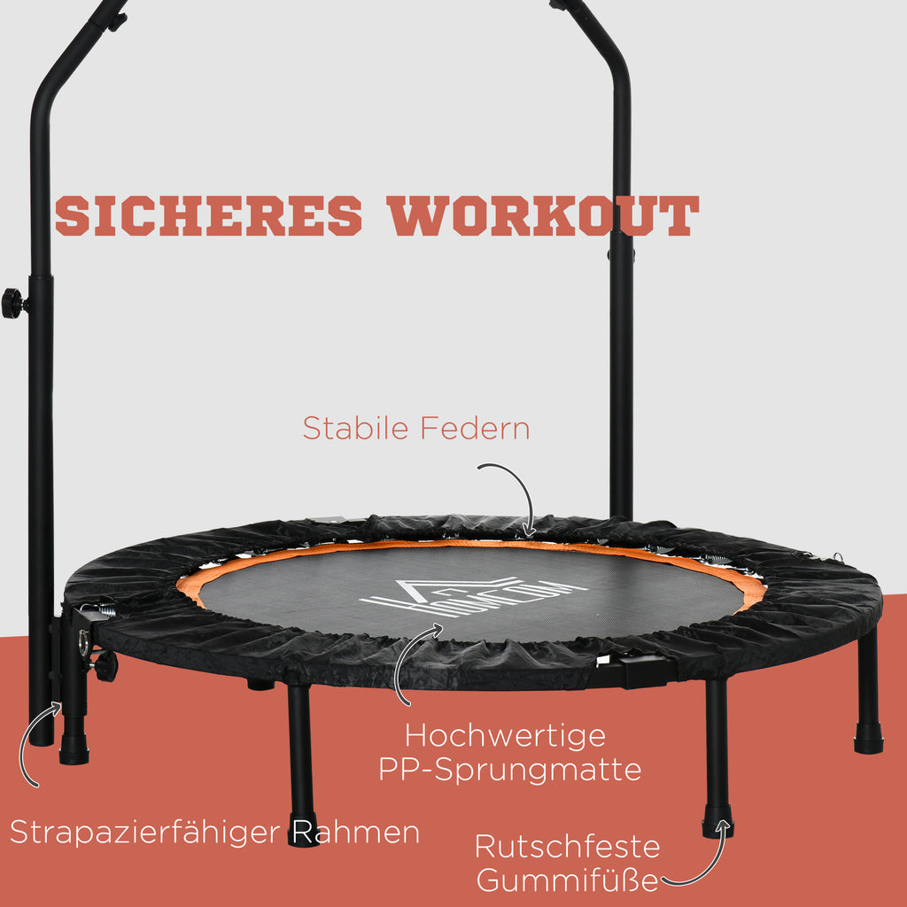 HOMCOM Fitnesstrampolin, klappbar, verstellbarer Haltegriff, Ø102 x 123H cm, bis 100 kg, Schwarz