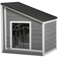 PawHut Hundehütte aus Massivholz, wetterbeständig, Asphaltdach, 71 cm x 58 cm x 77 cm, Grau + Weiß