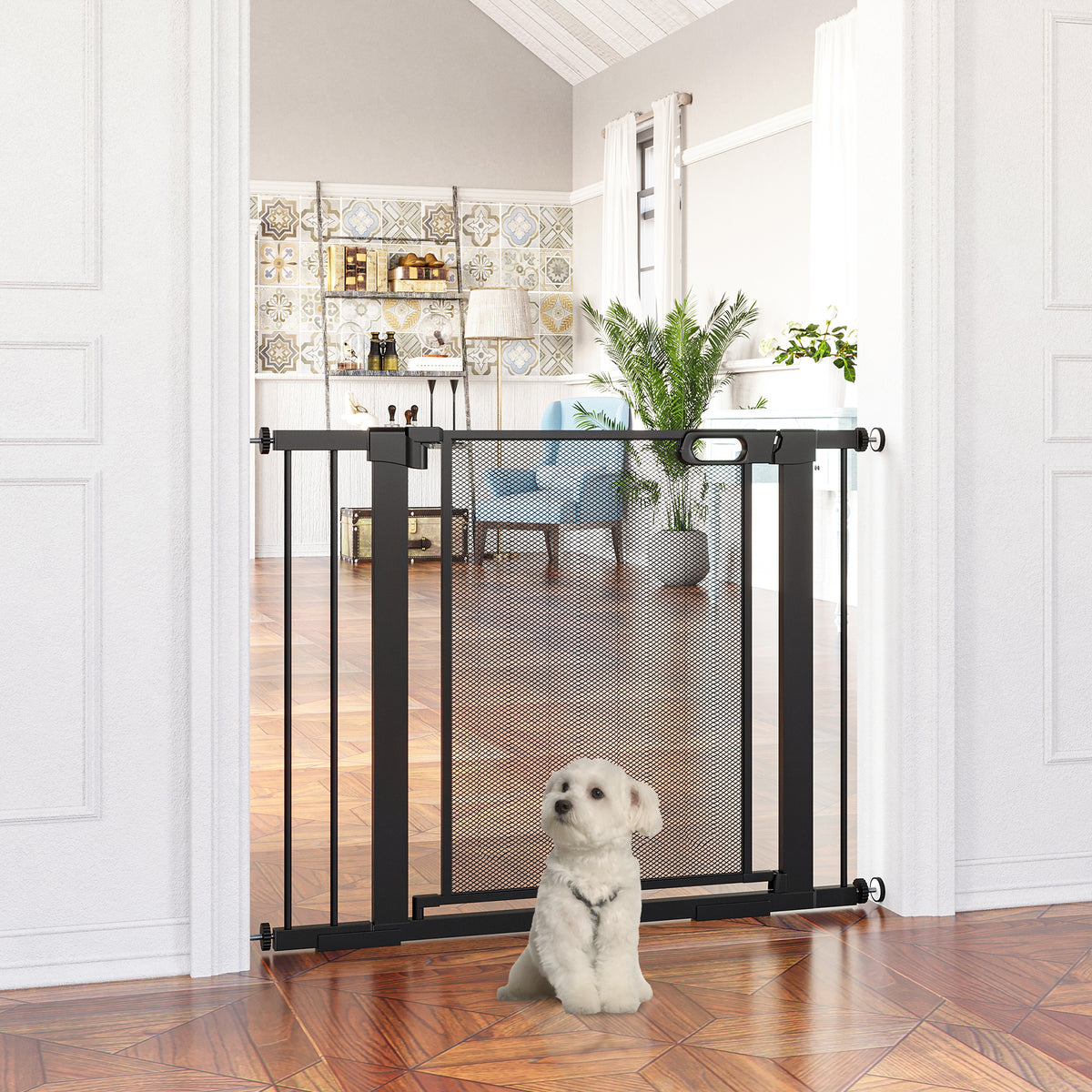 PawHut Treppenschutzgitter Haustiergitter Hundeschutzgitter, verstellbar von 75 cm - 103 cm, Schwarz