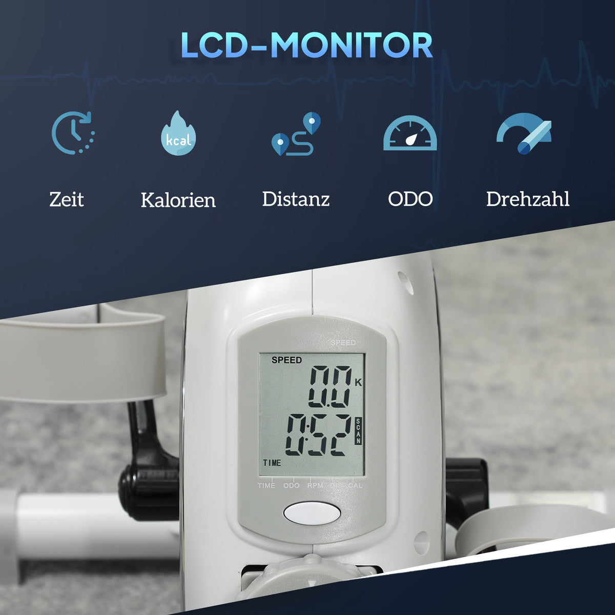 SPORTNOW Mini-Heimtrainer, Unter-dem-Schreibtisch-Fußpedale, Arm- und Beinübungen, 8 Widerstandsstufen, Stahl, Weiß