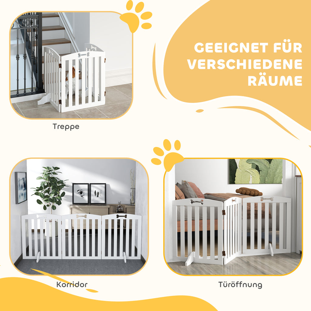 PawHut Freistehendes Hundegitter mit Stützfüßen, für Türrahmen, Flur, Treppe, 155 x 30 x 61 cm, Weiß