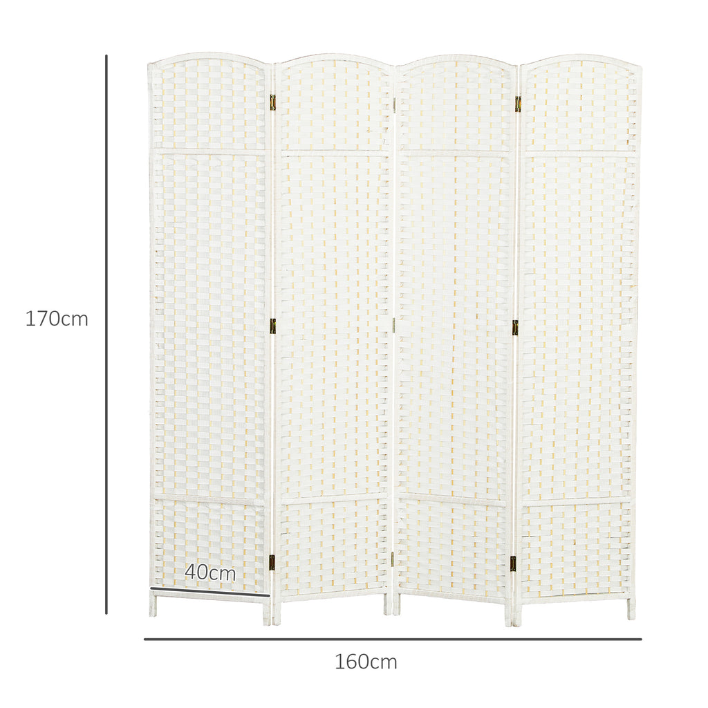 HOMCOM 4-teiliger Raumtrenner, Faltbarer Sichtschutz, Sichtschutzwand für Wohnzimmer, Schlafzimmer, Homeoffice, Weiß
