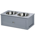 PawHut Futterstation, 2 Fressnäpfe je 2 Liter, Edelstahl, mit Schublade, für mittlere Hunde, grau, 60 x 30 x 24cm