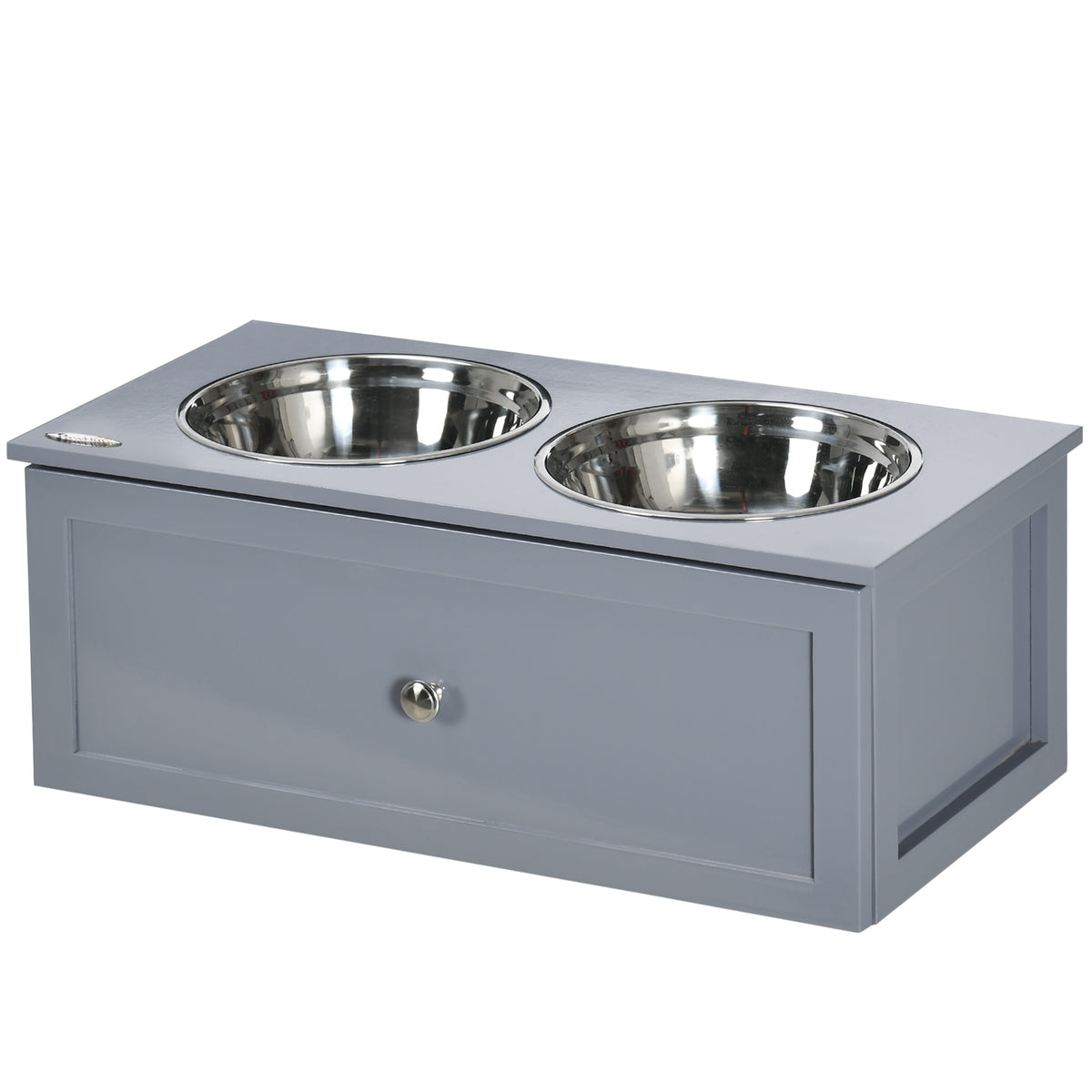 PawHut Futterstation, 2 Fressnäpfe je 2 Liter, Edelstahl, mit Schublade, für mittlere Hunde, grau, 60 x 30 x 24cm