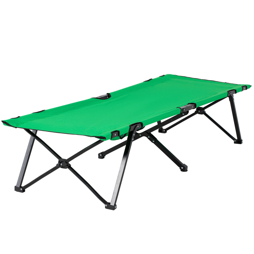 Outsunny Campingbett Feldbett Klappbett klappbar mit Seitentasche Getränkehalter bis 136 kg belastbar Stahl Oxford Grün+Schwarz 190 x 65 x 40 cm