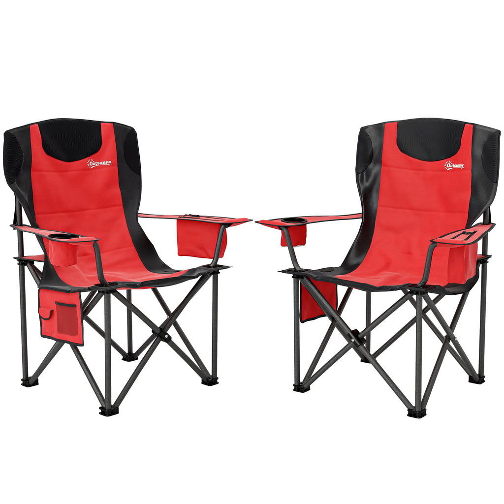 Outsunny Set 2 Campingstühle mit Kühltasche, Getränkehalter und 2 Taschen, 94x62x100 cm, Rot