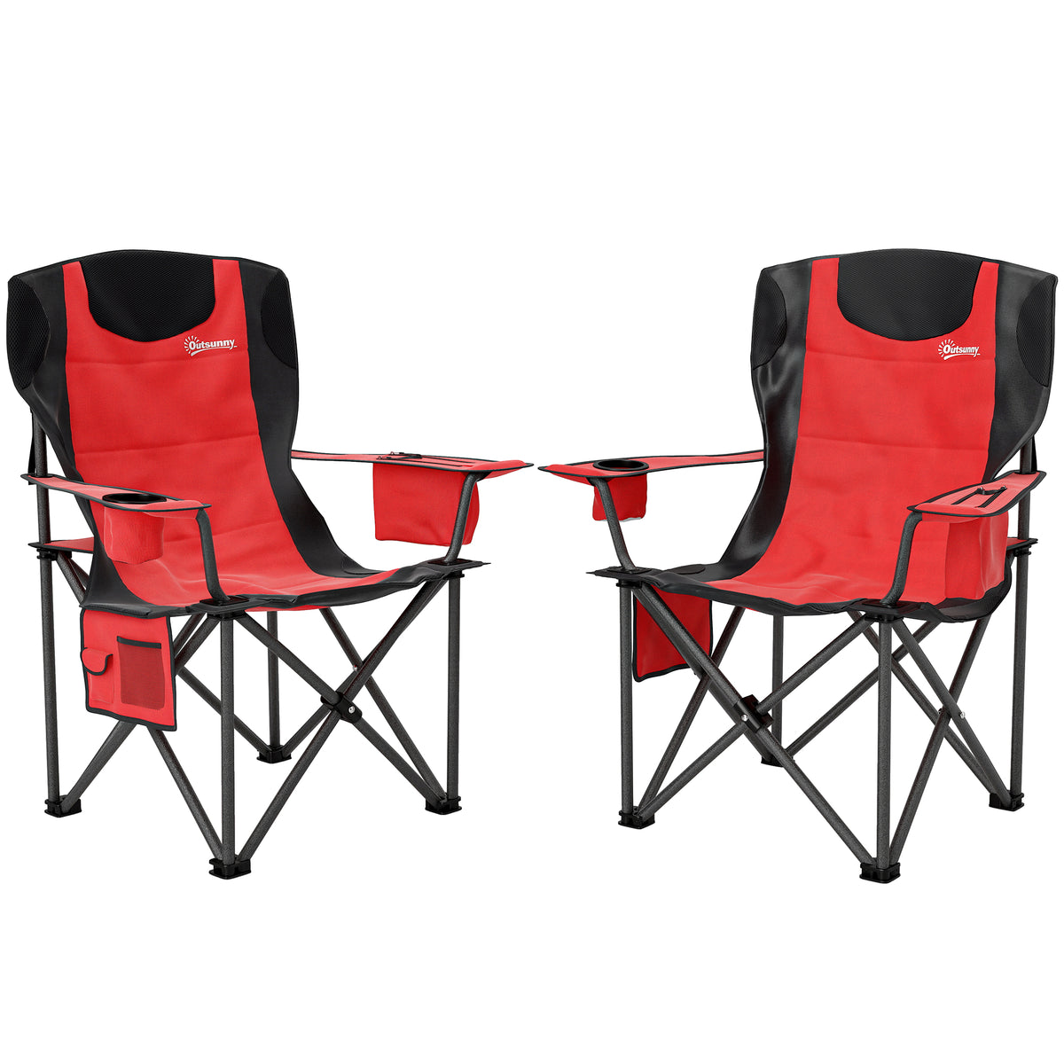 Outsunny Set 2 Campingstühle mit Kühltasche, Getränkehalter und 2 Taschen, 94x62x100 cm, Rot