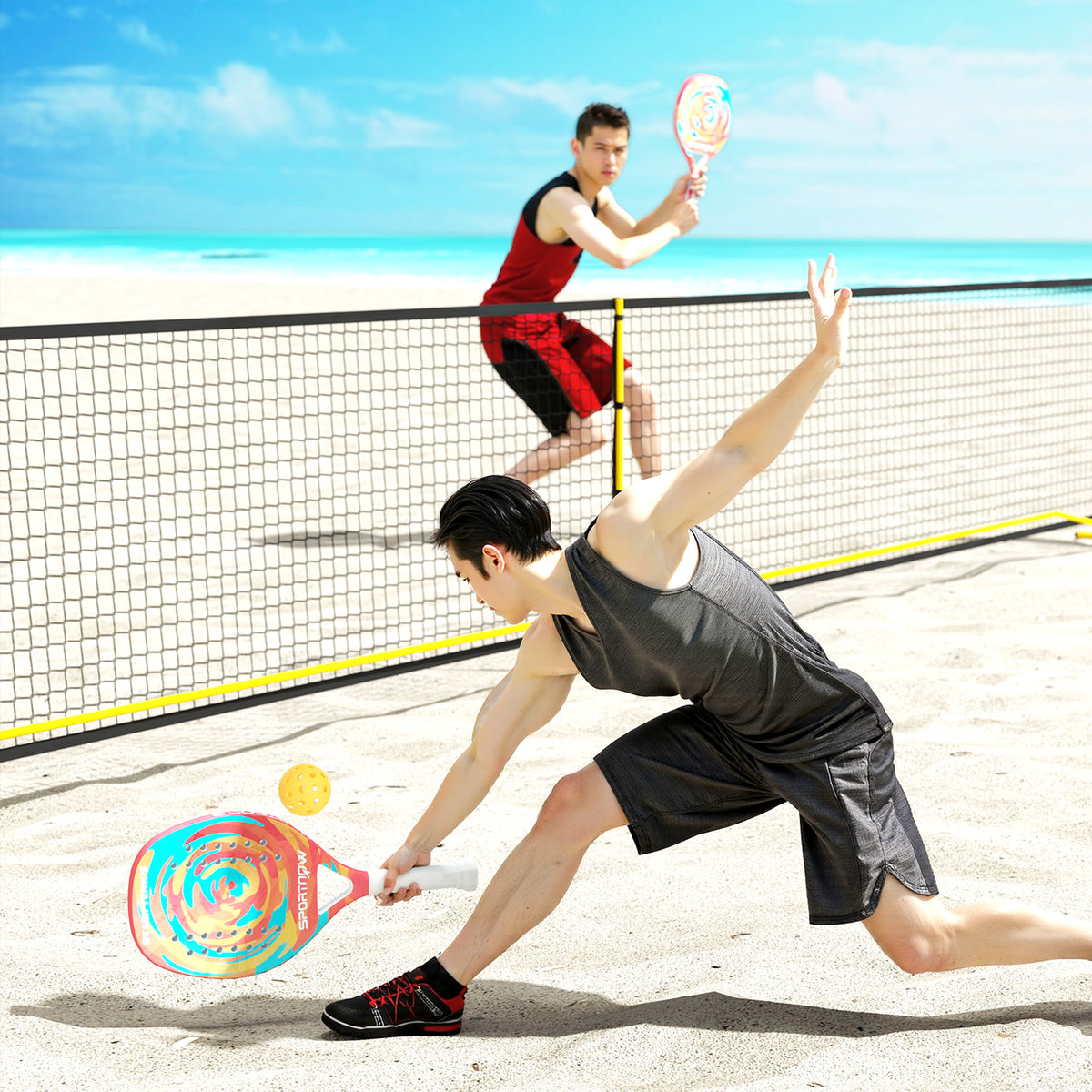 Strand-Tennis-Schläger SPORTNOW aus Carbonfaser mit Schlägertasche und rutschfestem Griff, gelb