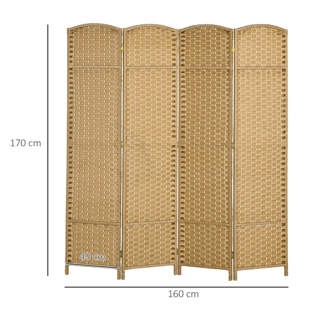 HOMCOM 4-teiliger Raumtrenner, Faltbarer Sichtschutz, Sichtschutzwand für Wohnzimmer, Schlafzimmer, Homeoffice, Natur