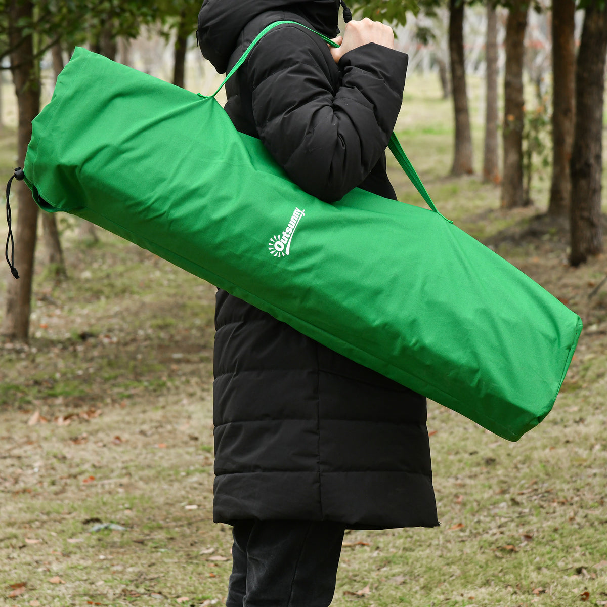 Outsunny Campingbett Feldbett Klappbett klappbar mit Seitentasche Getränkehalter bis 136 kg belastbar Stahl Oxford Grün+Schwarz 190 x 65 x 40 cm