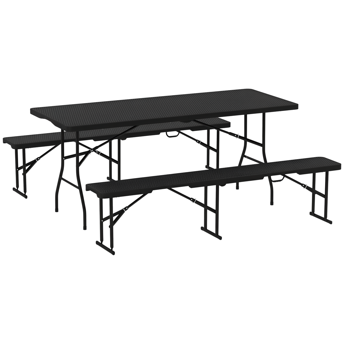 Outsunny Picknicktisch und Bänke, 3-teiliges Set, faltbar, Kunststoff, Metall, Schwarz