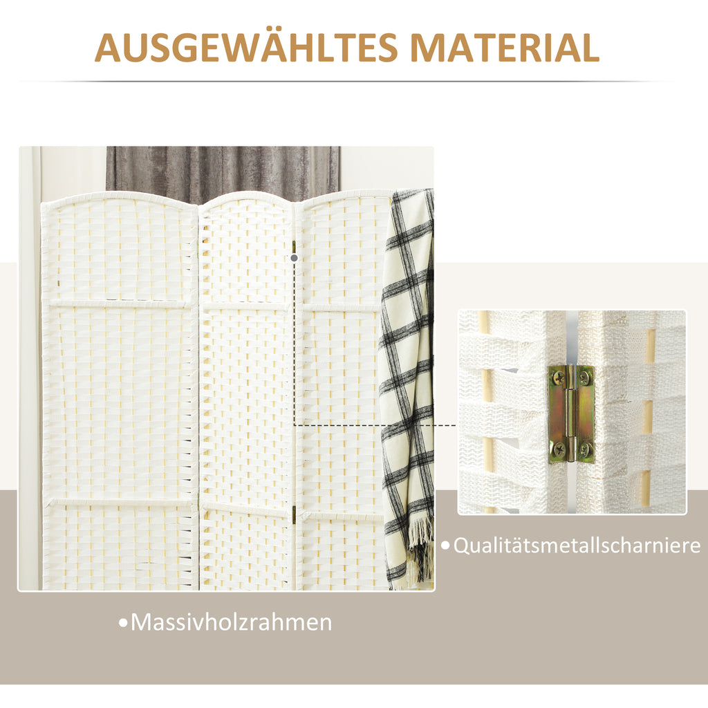 HOMCOM 4-teiliger Raumtrenner, Faltbarer Sichtschutz, Sichtschutzwand für Wohnzimmer, Schlafzimmer, Homeoffice, Weiß