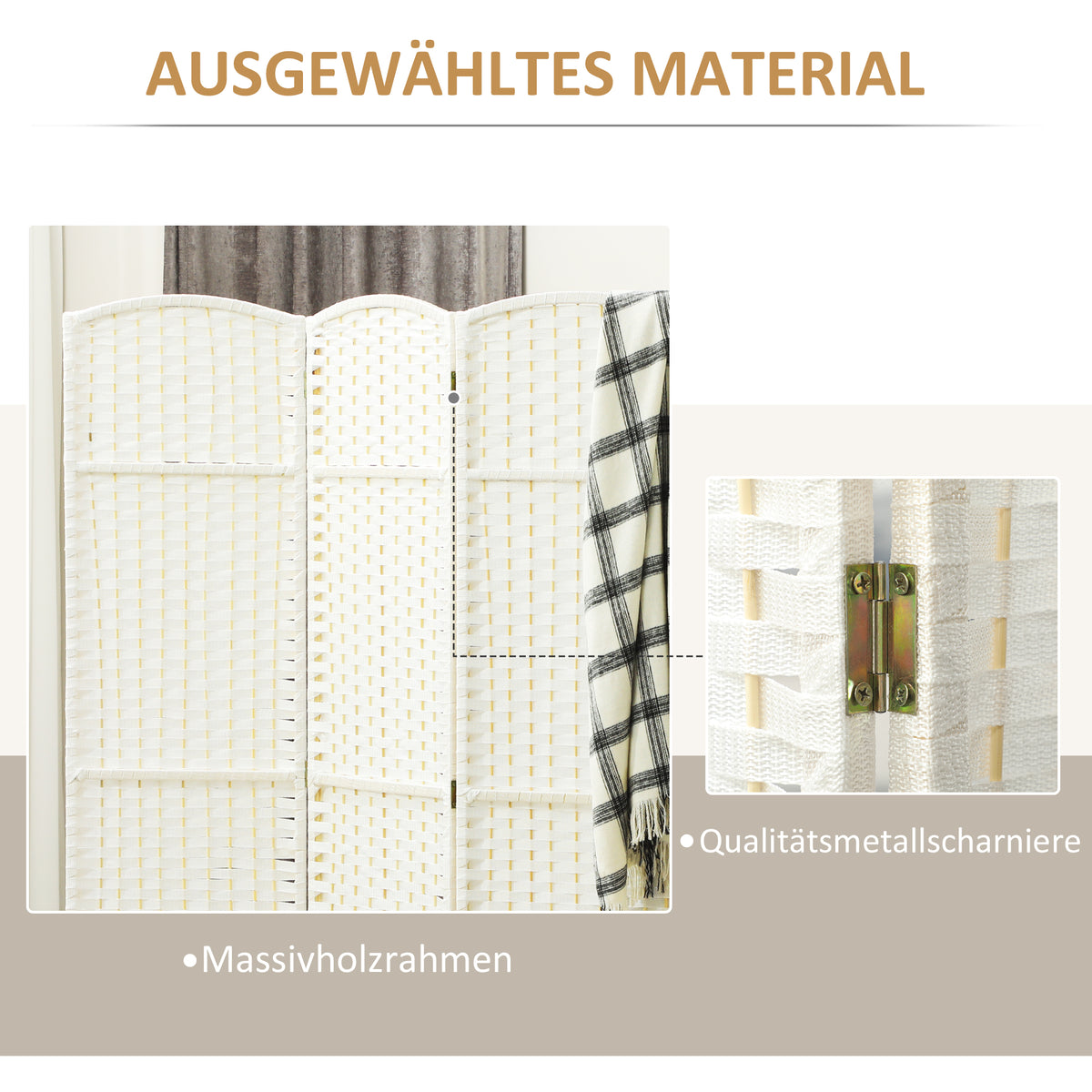 HOMCOM 4-teiliger Raumtrenner, Faltbarer Sichtschutz, Sichtschutzwand für Wohnzimmer, Schlafzimmer, Homeoffice, Weiß