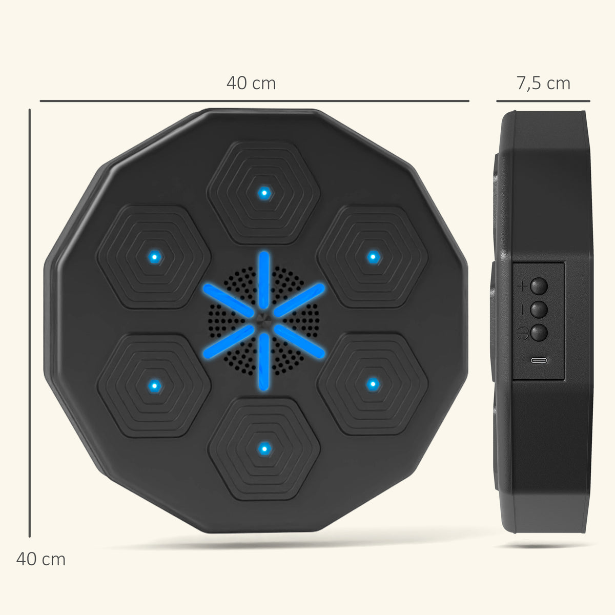 SPORTNOW Boxtrainer mit Musikfunktion, Bluetooth, leuchtende Punkte, Wandaufhängung, Kunstleder, Schwarz