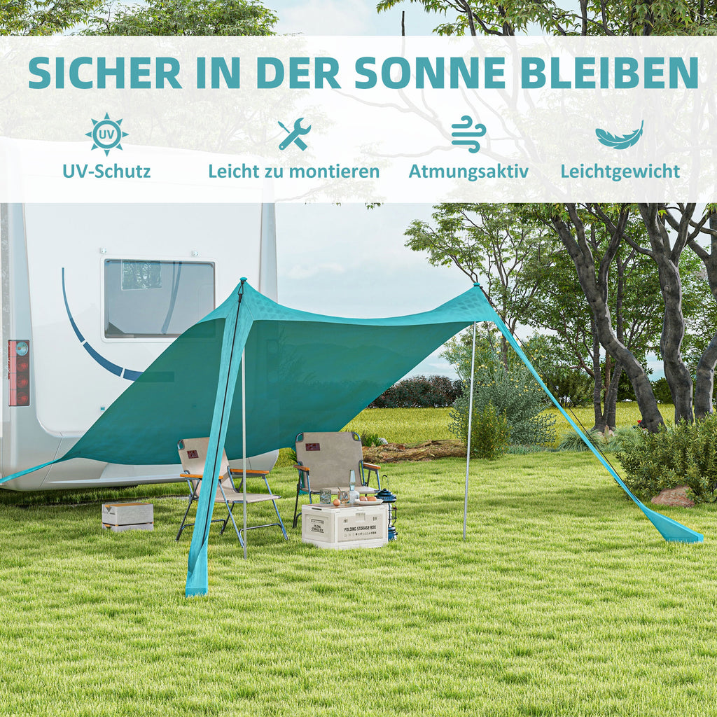 Outsunny Sonnenschutzdach Sonnensegel. wetterbeständig, Schaufel, 215 x 200 x 200 cm Himmelblau